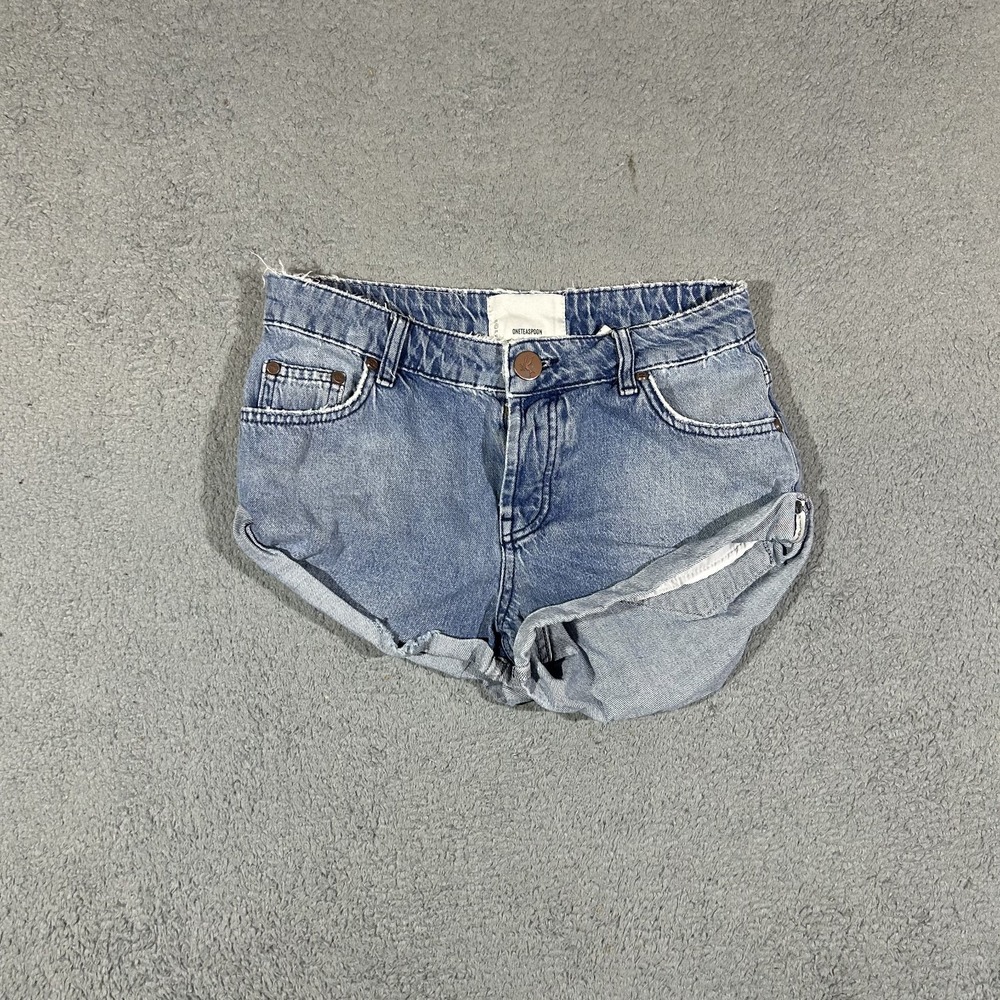One Teaspoon Bandits Low Waist Denim Shorts Light Blue Wash Size 23 #3853